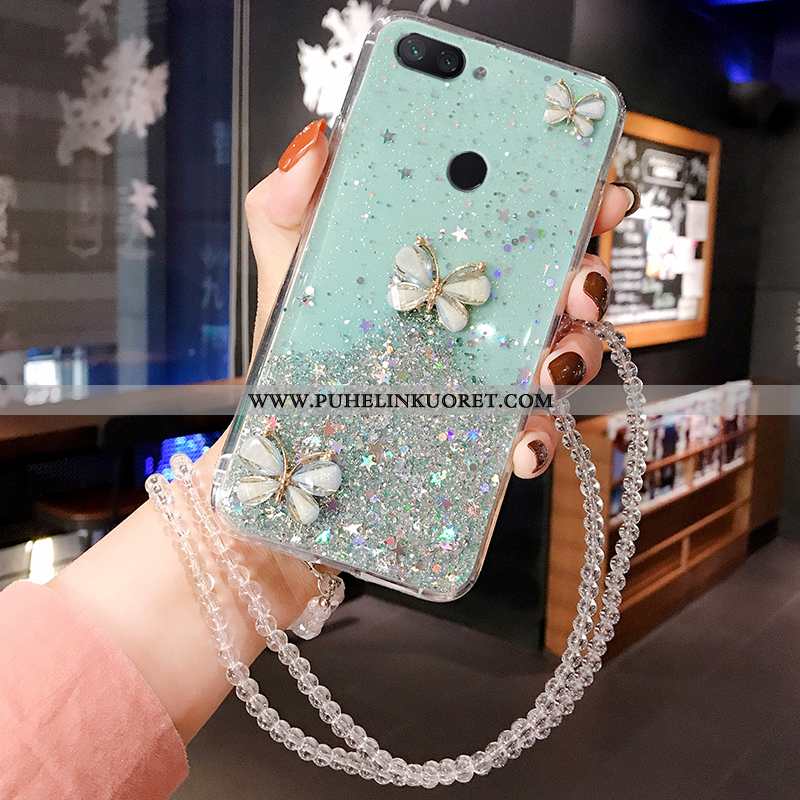 Kuoret, Kotelo Xiaomi Mi 8 Lite Rhinestone Inlay Näytönsuojus Silikoni Jauhe Pieni Hopea