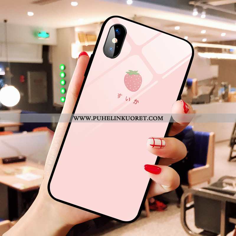 Kotelo, Kuori iPhone X Lasi Sarjakuva Jauhe Mansikka Pinkki