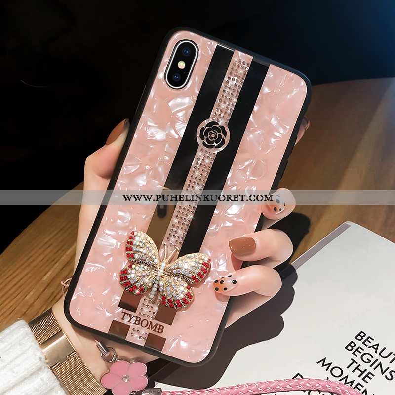 Kuoret, Kotelo iPhone Xs Max Lasi Rhinestone Inlay Puhelimen Suuntaus Perhonen Pinkki