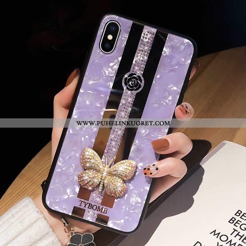 Kuoret, Kotelo iPhone Xs Max Lasi Rhinestone Inlay Puhelimen Suuntaus Perhonen Pinkki