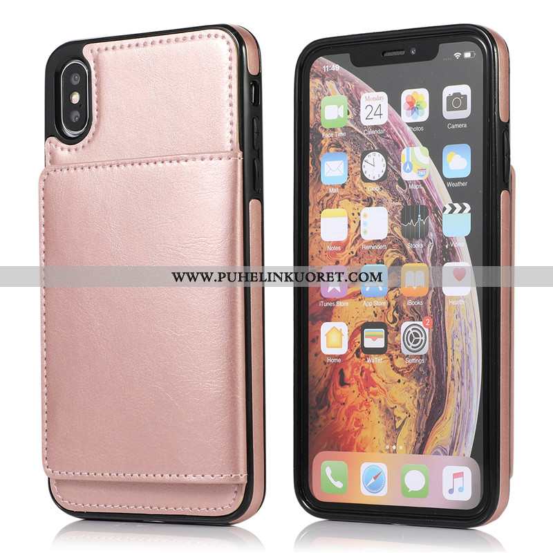 Kuoret, Kotelo iPhone Xs Max Salkku Nahkakuori Luova Kuori Jauhe Pinkki