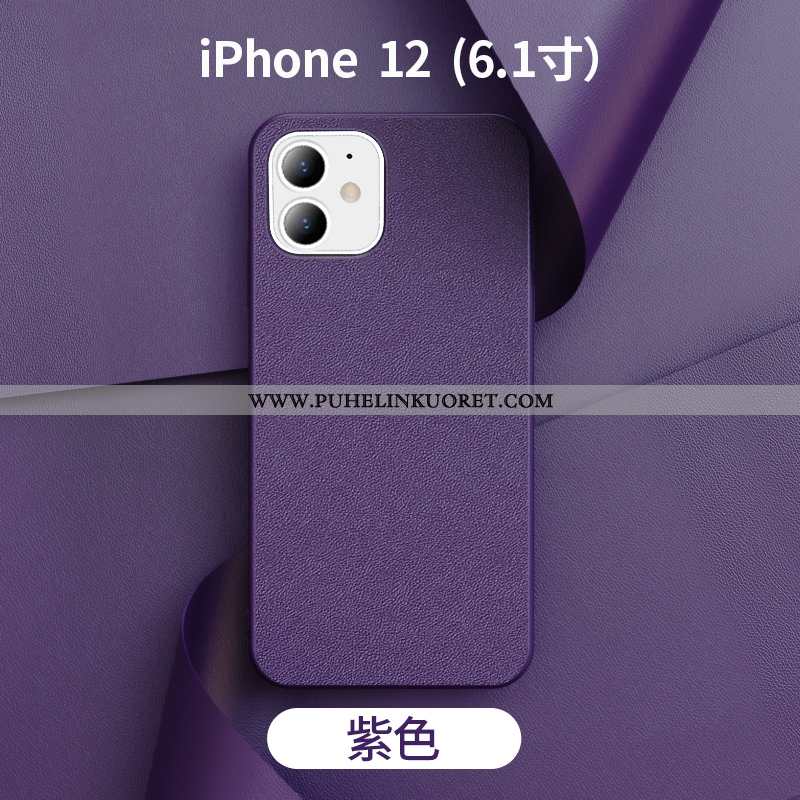 Kuoret, Kotelo iPhone 12 Suojaus Nahkakuori Violetti Puhelimen Nahka