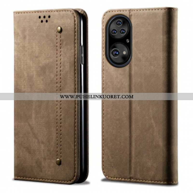 Puhelinkuoret Huawei P50 Pro Kotelot Flip Faux Leather Jeans Texture