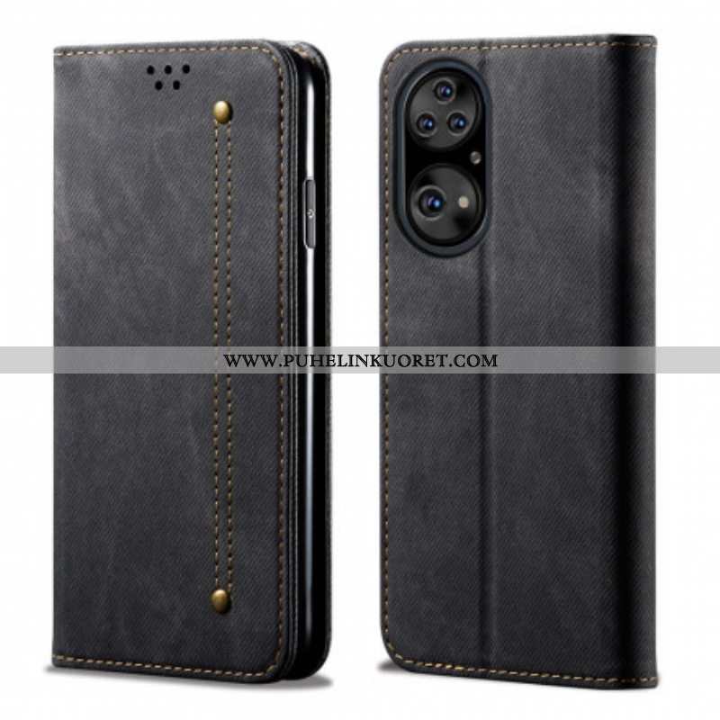 Puhelinkuoret Huawei P50 Pro Kotelot Flip Faux Leather Jeans Texture