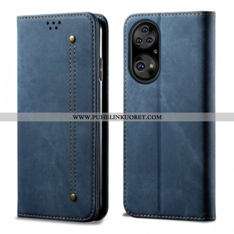 Puhelinkuoret Huawei P50 Pro Kotelot Flip Faux Leather Jeans Texture