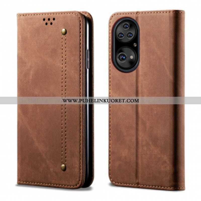 Puhelinkuoret Huawei P50 Pro Kotelot Flip Faux Leather Jeans Texture