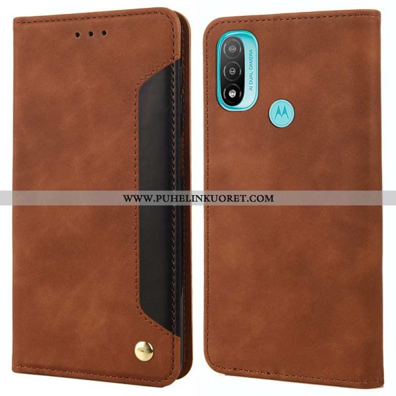 Puhelinkuoret Moto E40 / E30 / E20 Kotelot Flip Kaksisävyinen Business Leather -efekti