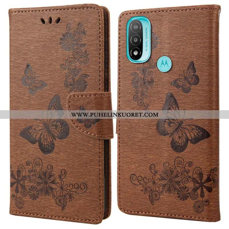 Flip Case Moto E40 / E30 / E20 Suojaketju Kuori Upeat Hihnaperhoset