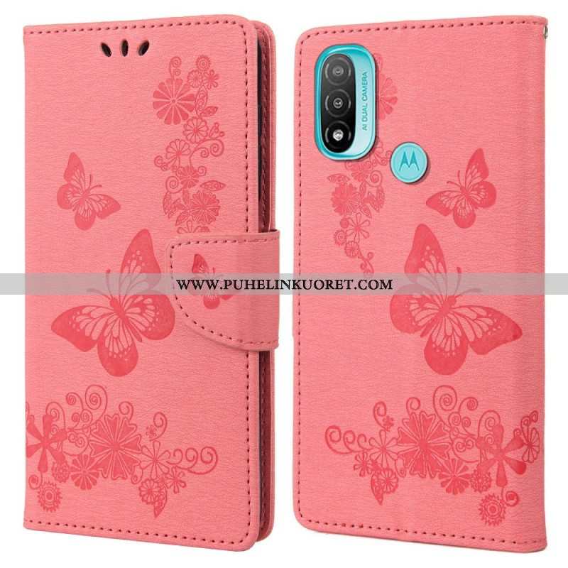 Flip Case Moto E40 / E30 / E20 Suojaketju Kuori Upeat Hihnaperhoset