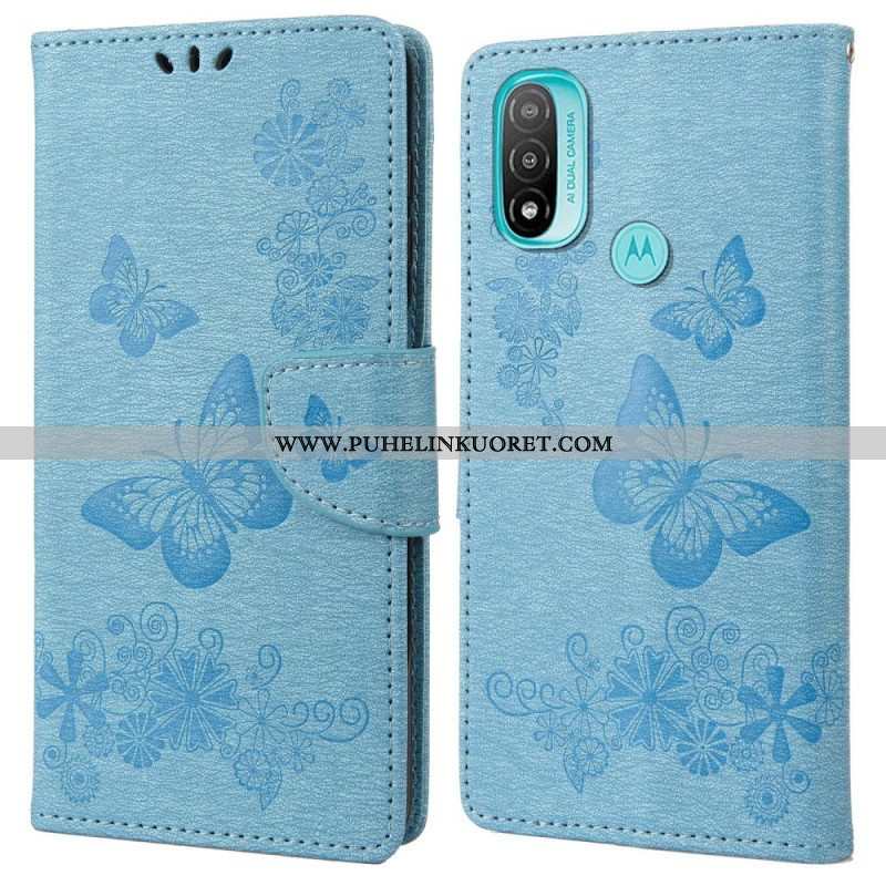 Flip Case Moto E40 / E30 / E20 Suojaketju Kuori Upeat Hihnaperhoset