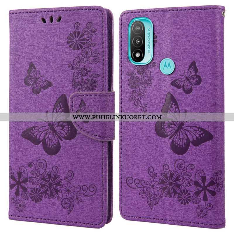 Flip Case Moto E40 / E30 / E20 Suojaketju Kuori Upeat Hihnaperhoset