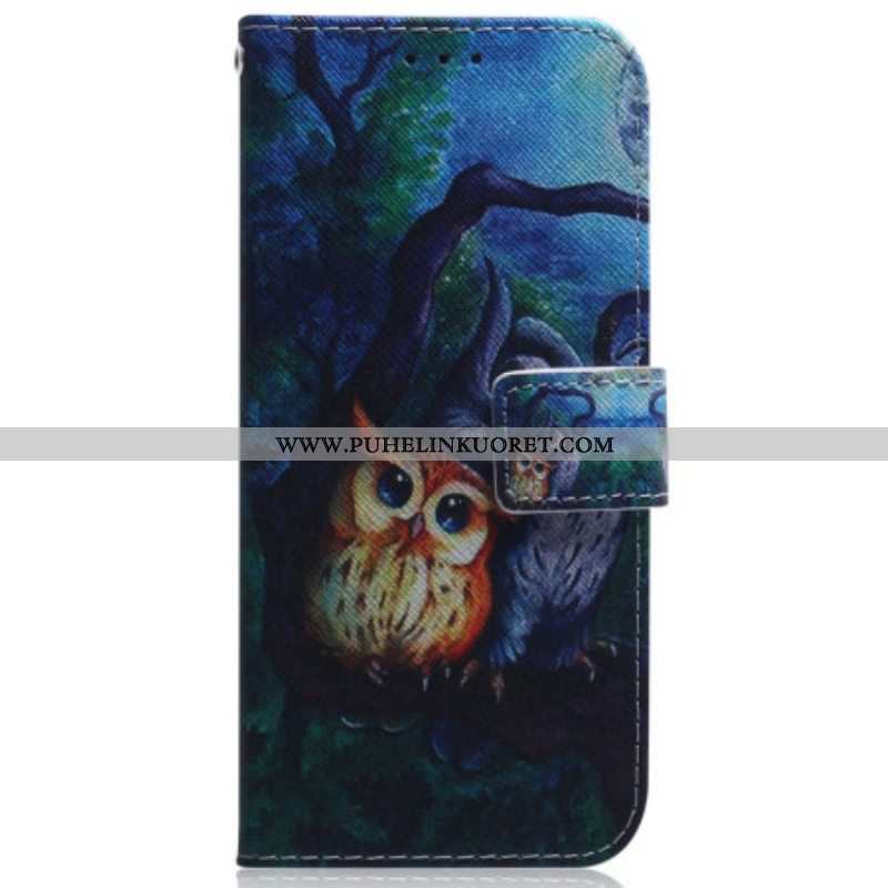 Kotelot Moto G73 5G Suojaketju Kuori Strappy Owls -maalaus