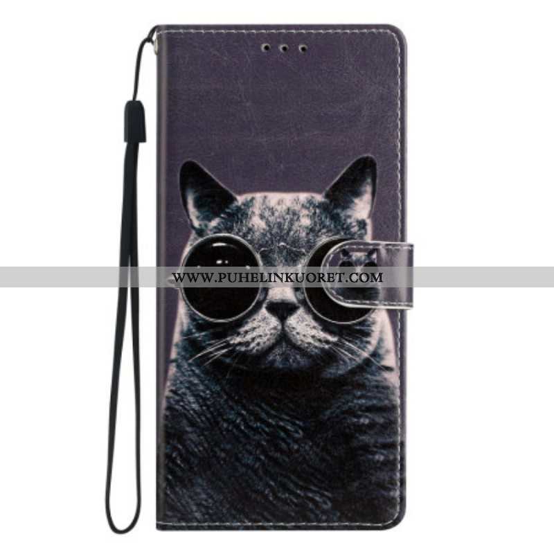 Kotelot Moto G73 5G Suojaketju Kuori Strappy Glasses Cat