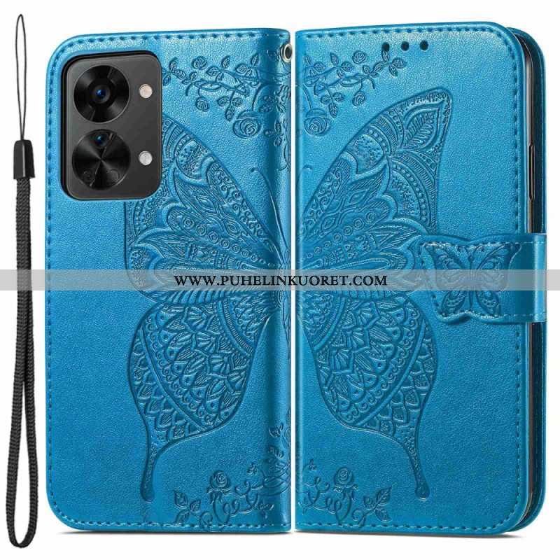 Flip Case OnePlus Nord 2T 5G Suojaketju Kuori Butterfly Lanyard -korttikotelo