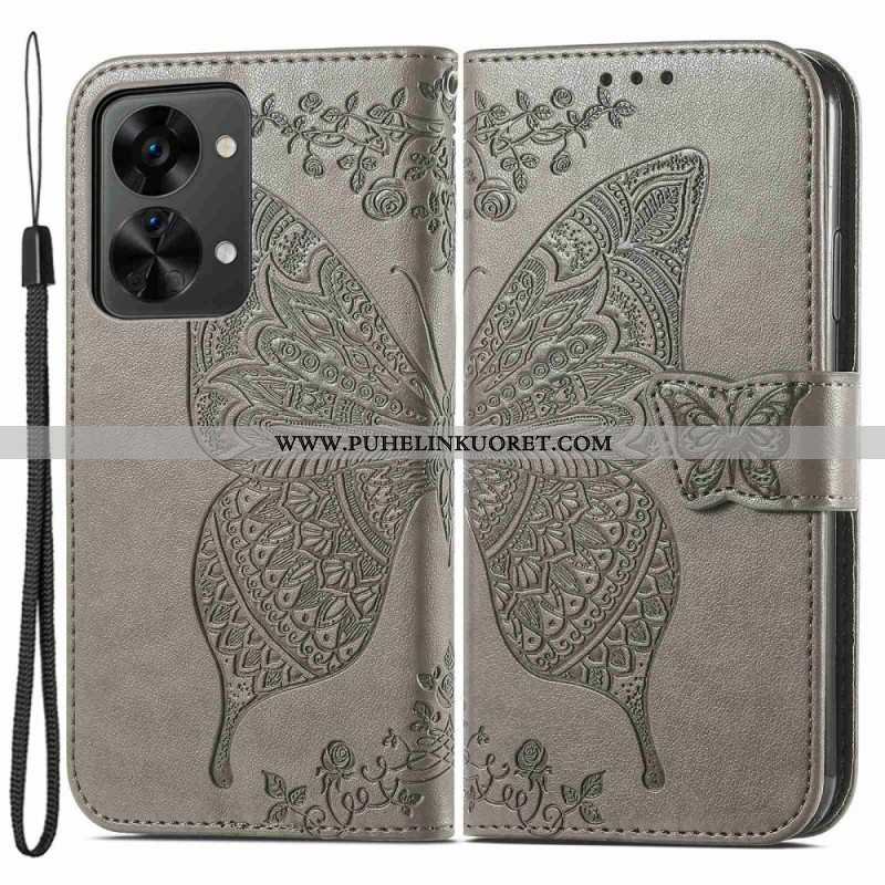 Flip Case OnePlus Nord 2T 5G Suojaketju Kuori Butterfly Lanyard -korttikotelo