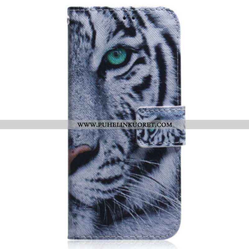 Flip Case OnePlus Nord 2T 5G Suojaketju Kuori Strappy White Tiger