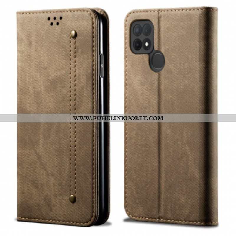 Puhelinkuoret Oppo A15 Kotelot Flip Faux Leather Jeans Texture