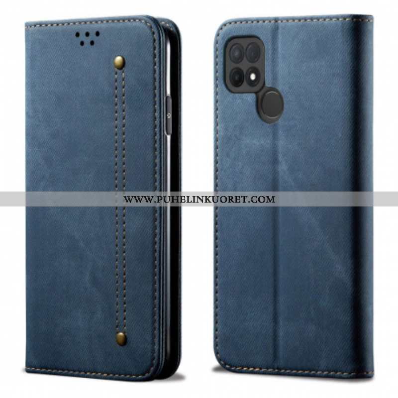 Puhelinkuoret Oppo A15 Kotelot Flip Faux Leather Jeans Texture