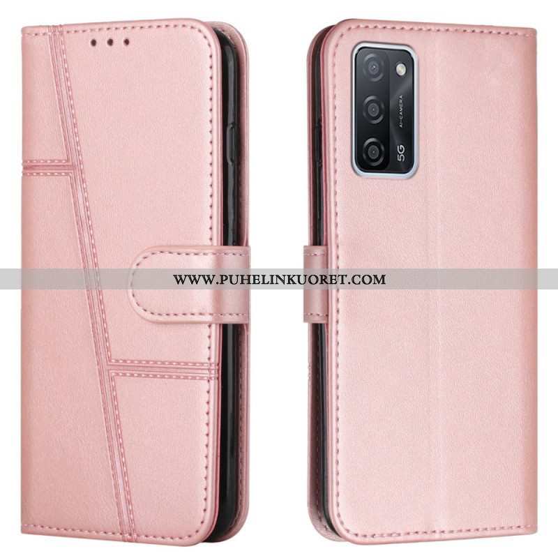 Flip Case Oppo A16 / A16s Suojaketju Kuori Strappy Geo Leather Effect