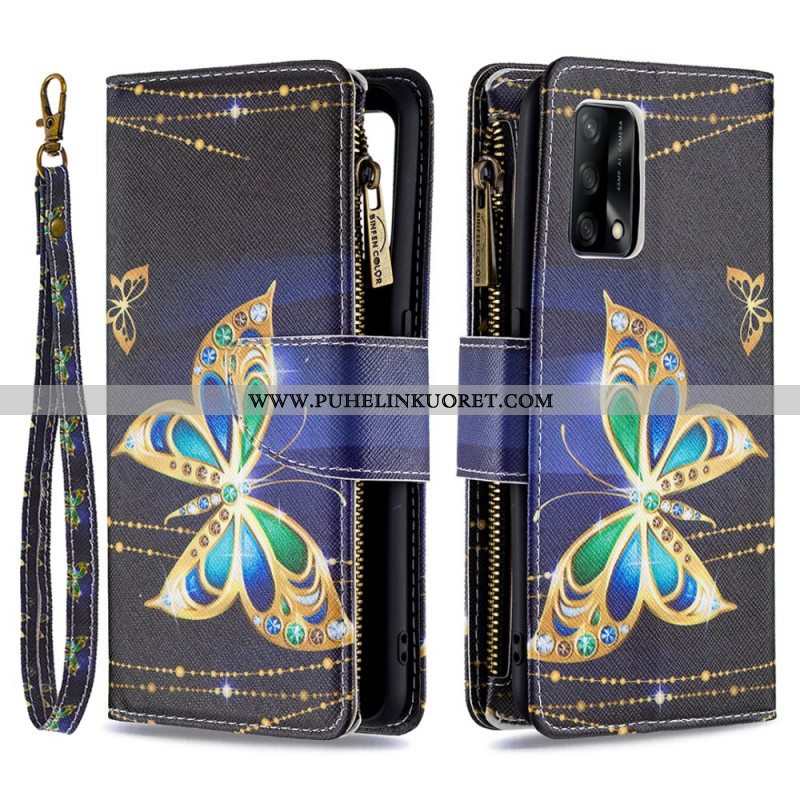 Flip Case Oppo A74 4G Perhosten Vetoketjullinen Tasku