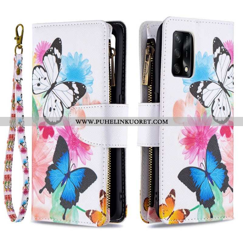 Flip Case Oppo A74 4G Perhosten Vetoketjullinen Tasku