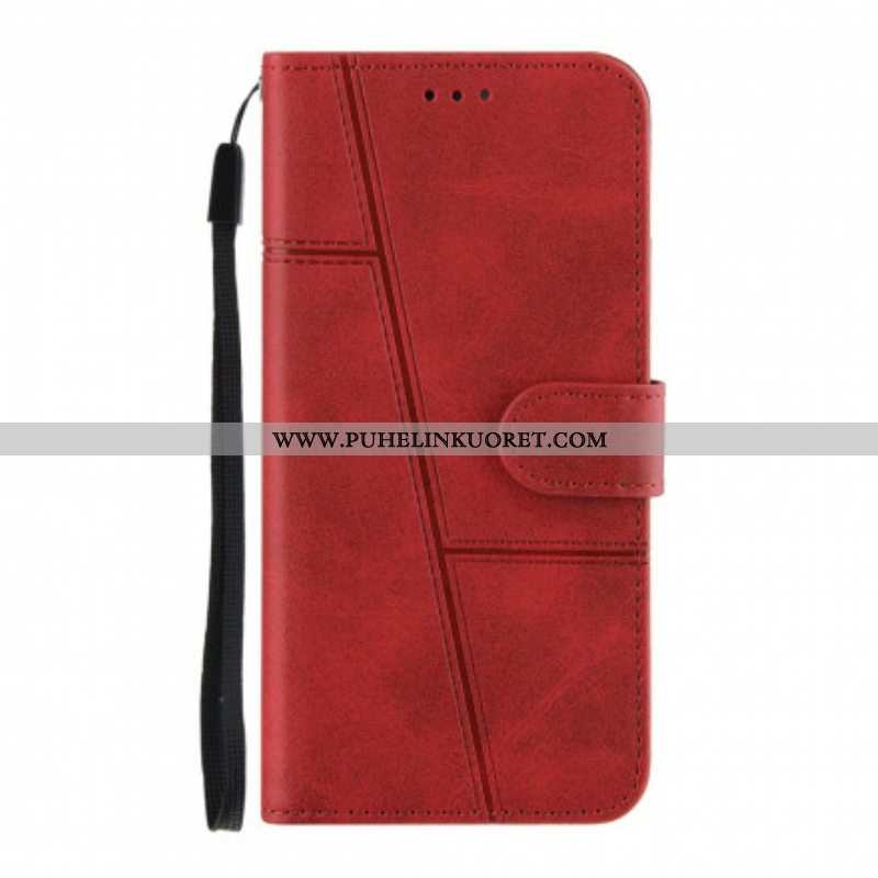 Flip Case Oppo A94 5G Suojaketju Kuori Strappy Geo Leather Effect