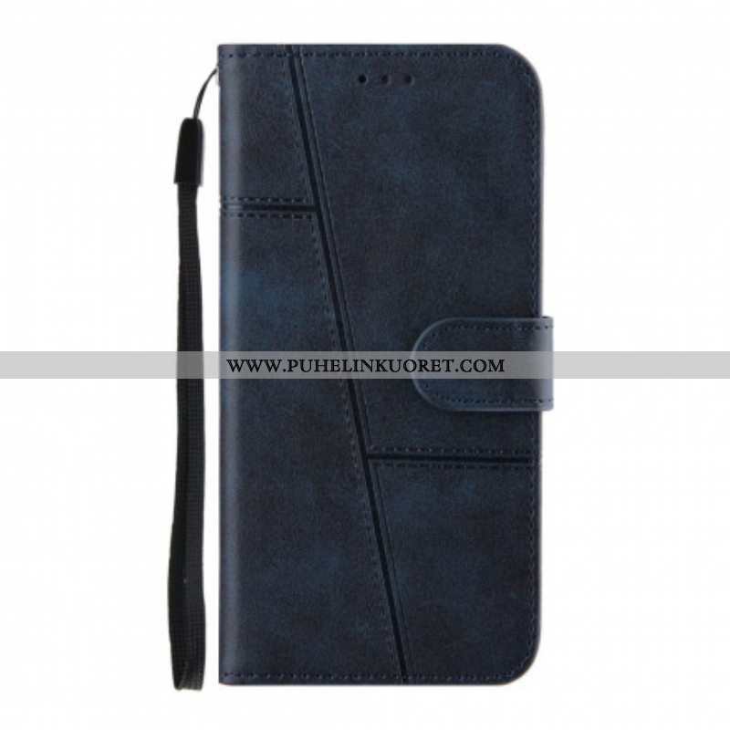 Flip Case Oppo A94 5G Suojaketju Kuori Strappy Geo Leather Effect