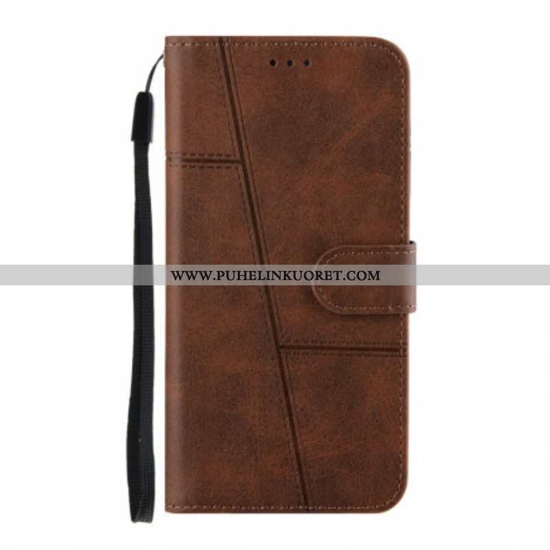 Flip Case Oppo A94 5G Suojaketju Kuori Strappy Geo Leather Effect