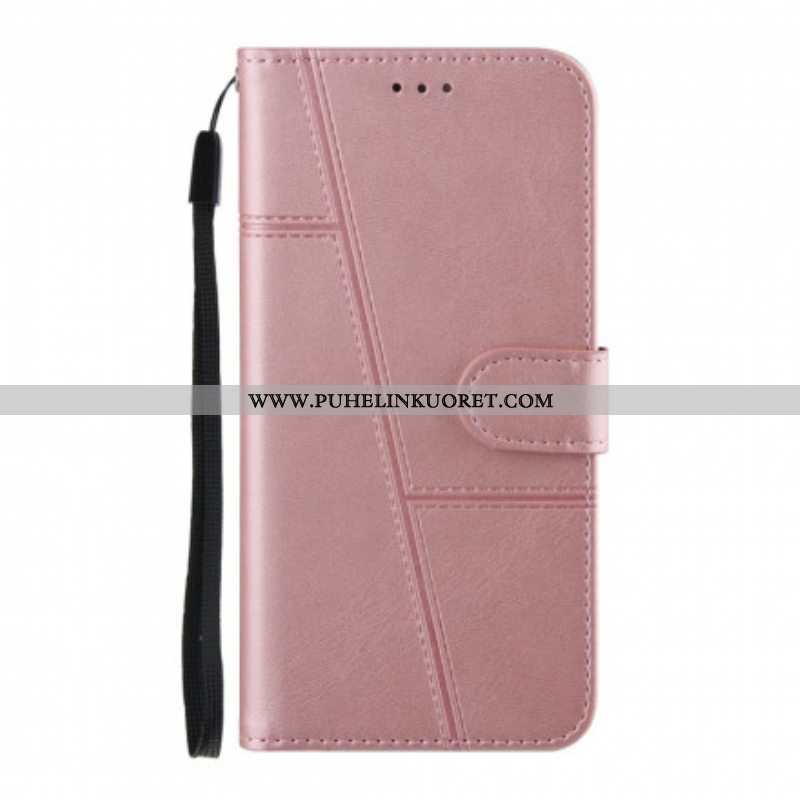 Flip Case Oppo A94 5G Suojaketju Kuori Strappy Geo Leather Effect