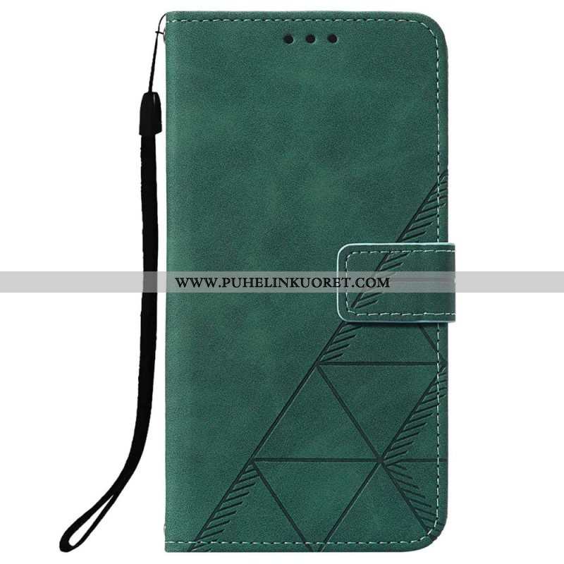 Flip Case Oppo A94 5G Keinonahkaa Hihnalla