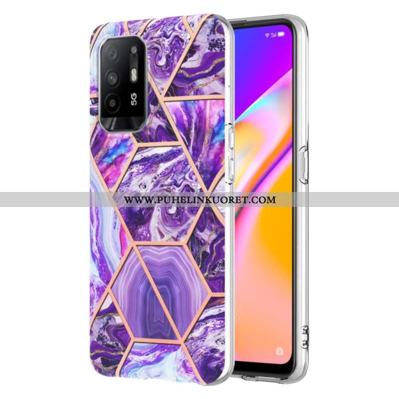 Case Oppo A94 5G Kiiltävä Geometrinen Marmori