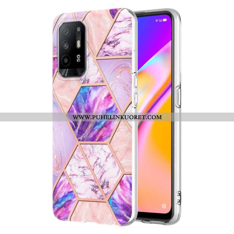 Case Oppo A94 5G Kiiltävä Geometrinen Marmori