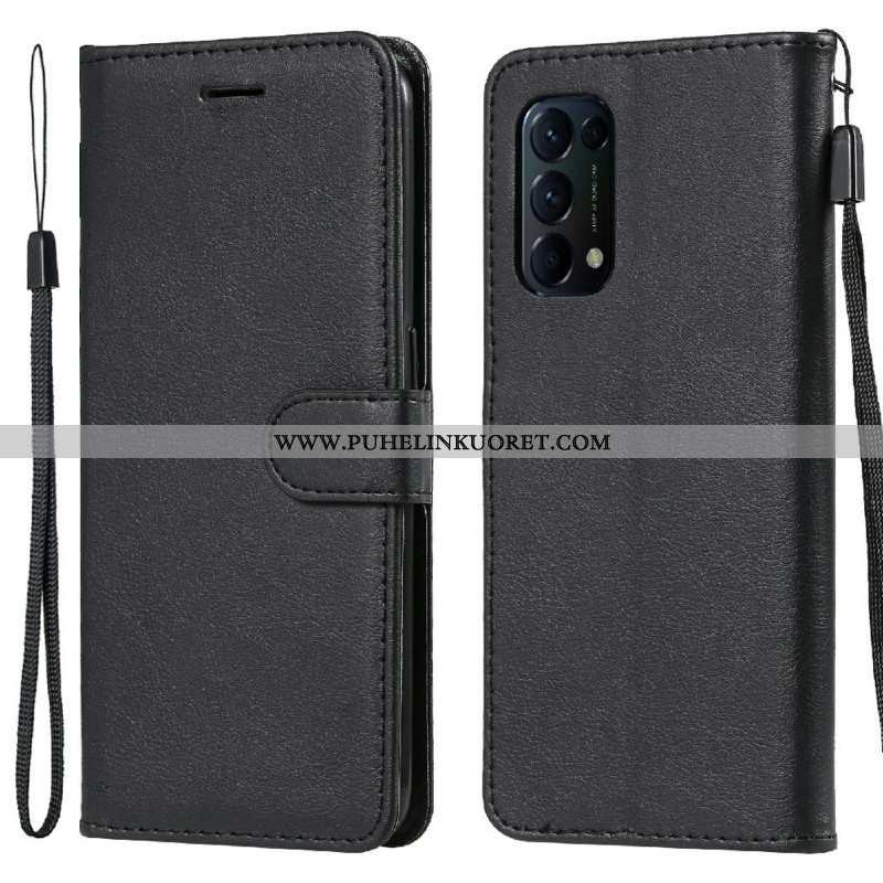 Flip Case Oppo Find X3 Lite Suojaketju Kuori Strappy Leather Effect