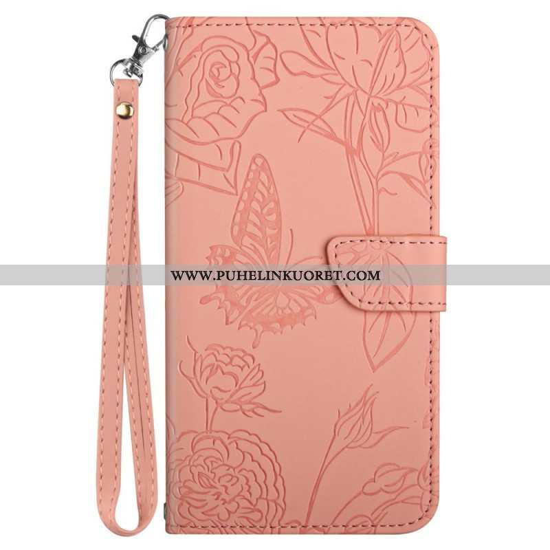 Kotelot Oppo Find X5 Lite Suojaketju Kuori Strap Butterflies Print