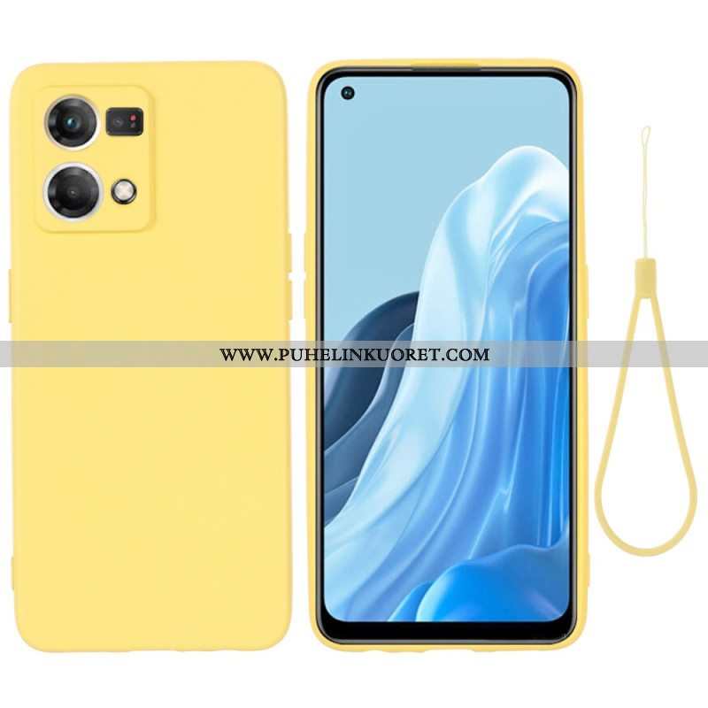 Case Oppo Reno 7 Nestemäinen Silikoni Kaulanauhalla