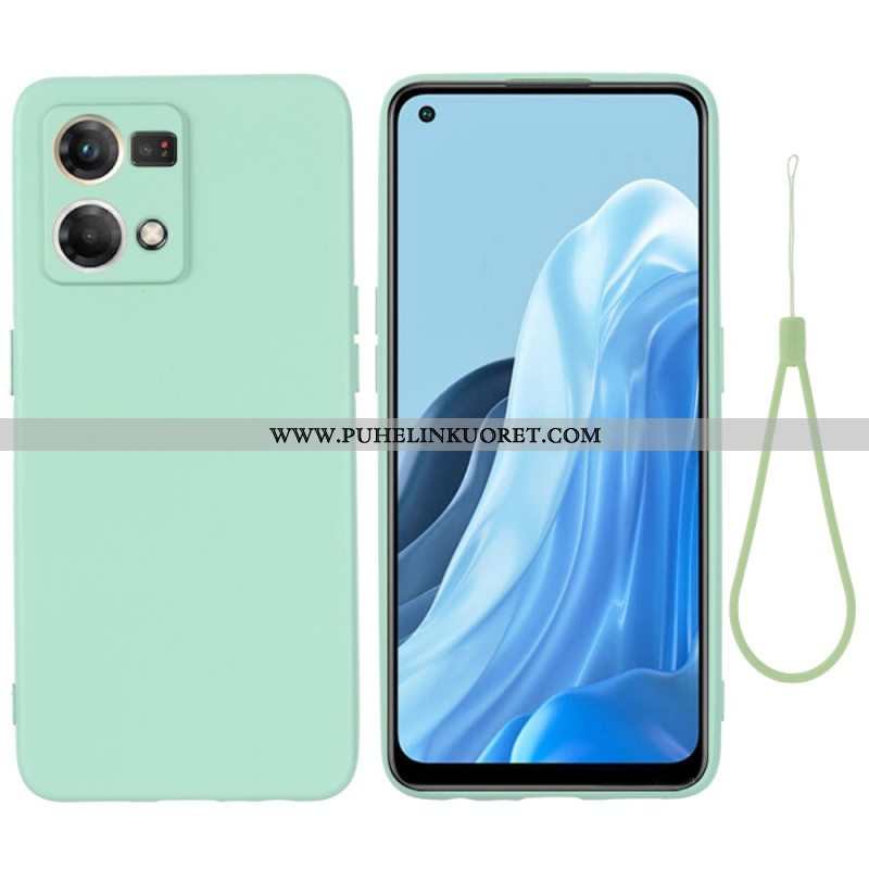 Case Oppo Reno 7 Nestemäinen Silikoni Kaulanauhalla