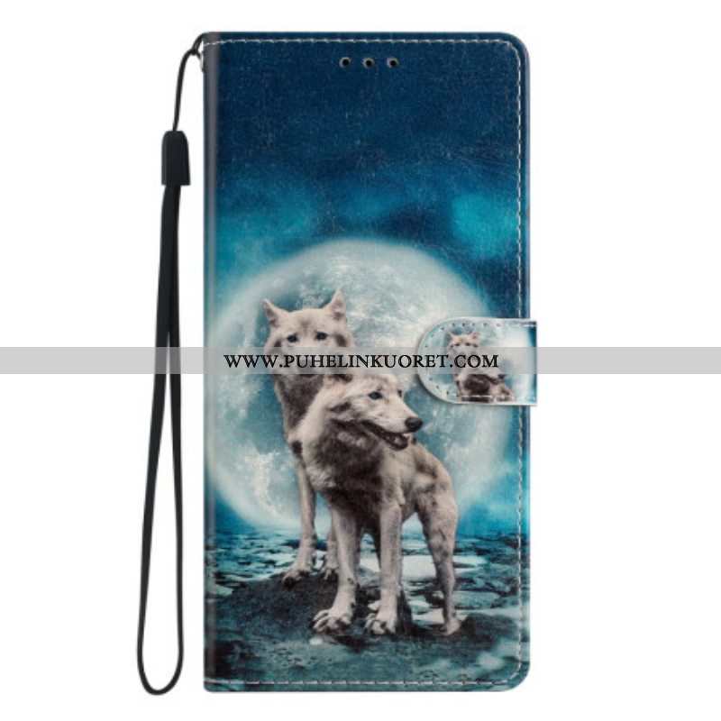 Nahkakotelo Oppo Reno 8 Lite Suojaketju Kuori Lanyard Wolf