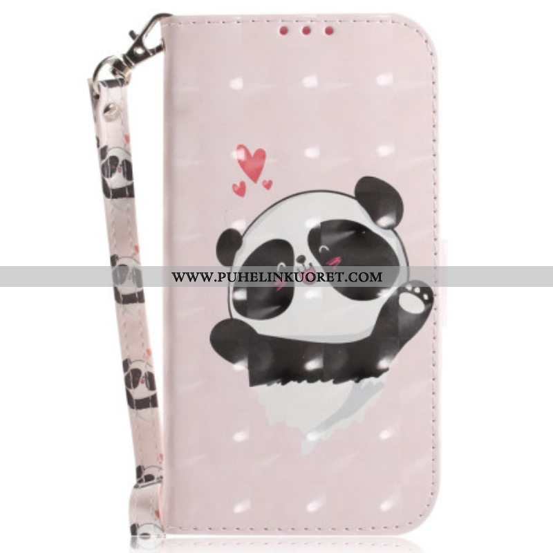 Nahkakotelo Oppo Reno 8 Panda Love With Lanyard