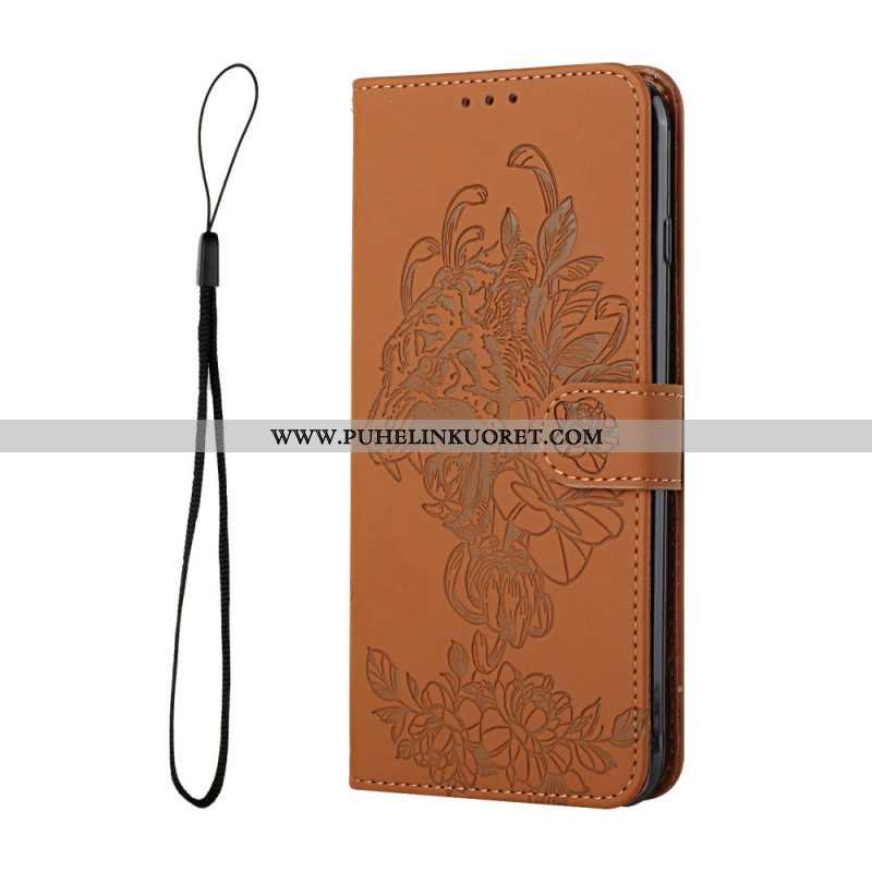 Flip Case Samsung Galaxy A13 5G / A04s Suojaketju Kuori Barokki Ranneke Tiger