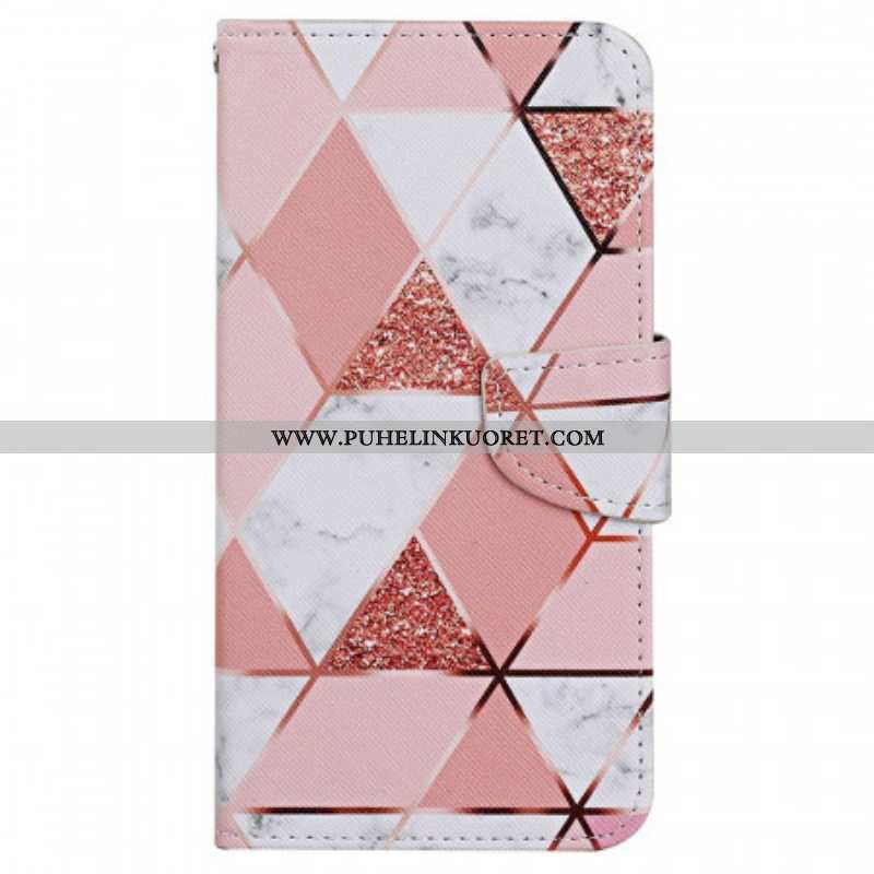 Flip Case Samsung Galaxy A13 Marmori Ja Paljetteja Hihnalla