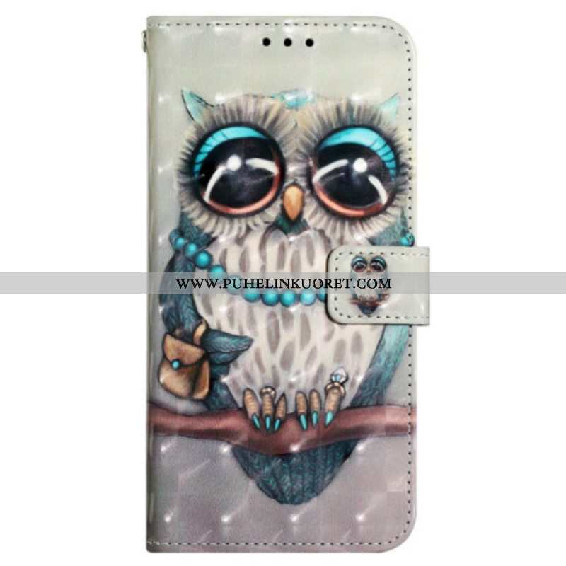 Flip Case Samsung Galaxy A13 Suojaketju Kuori Neiti Pöllö Hihnalla