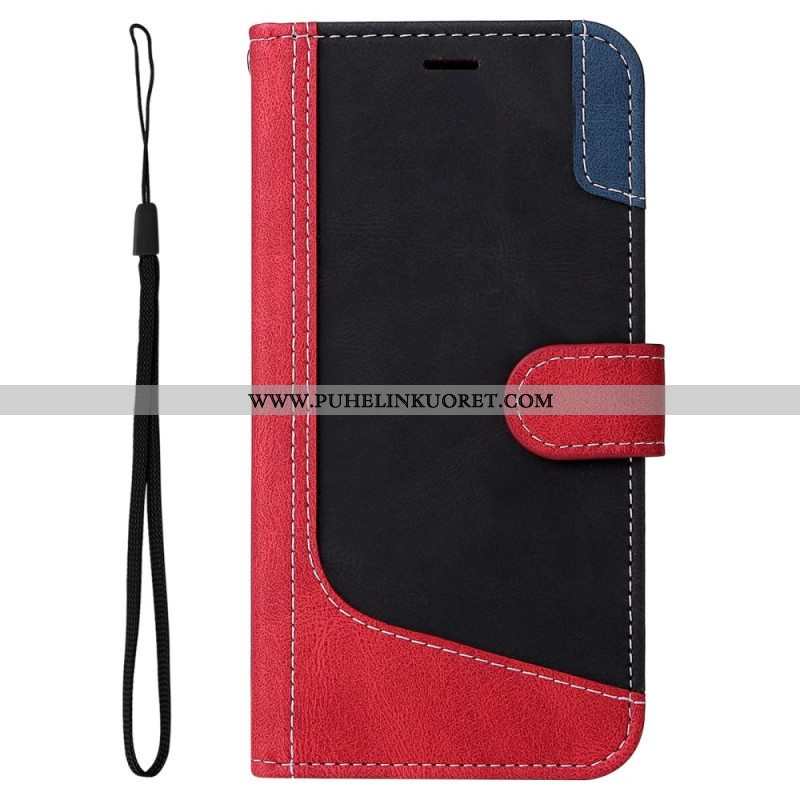 Flip Case Samsung Galaxy A13 Kaksisävyinen Hihnalla