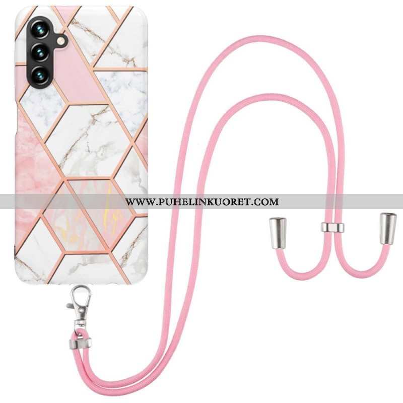 Case Samsung Galaxy A14 / A14 5G Kiristysnyörillä Marmoristyylinen Kiristysnyöri