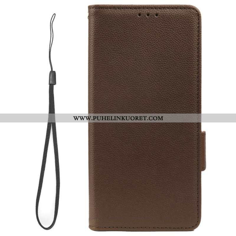 Kotelot Samsung Galaxy A14 / A14 5G Suojaketju Kuori Strappy Litchi Leather Style