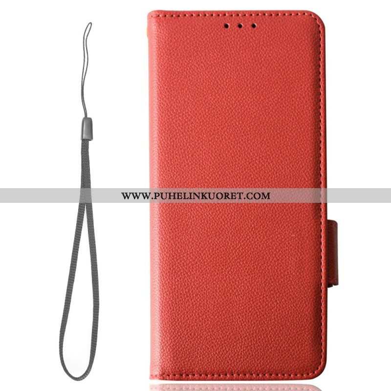 Kotelot Samsung Galaxy A14 / A14 5G Suojaketju Kuori Strappy Litchi Leather Style