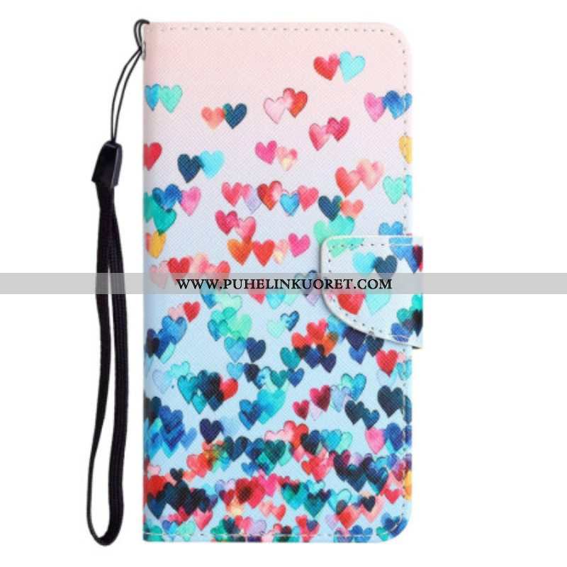 Kotelot Samsung Galaxy A14 / A14 5G Suojaketju Kuori Strappy Hearts Rain