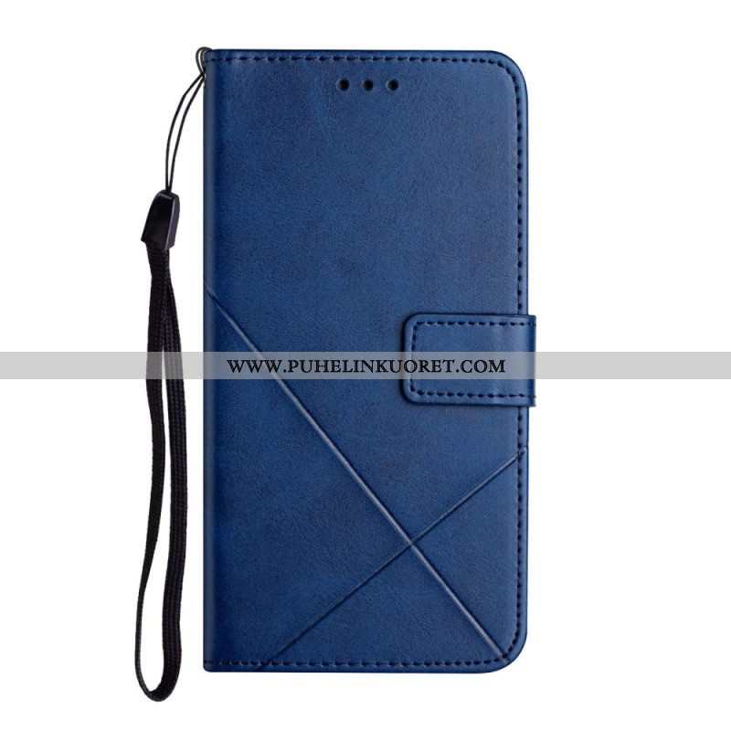 Nahkakotelo Samsung Galaxy A14 / A14 5G Suojaketju Kuori Strappy Geometric Leather Style