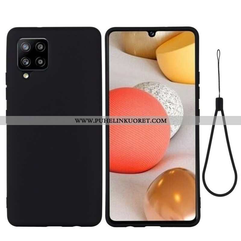 Case Samsung Galaxy A42 5G Nestemäinen Silikoni Kaulanauhalla