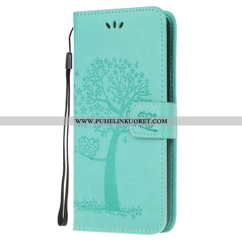 Flip Case Samsung Galaxy A42 5G Suojaketju Kuori Tangapuu Ja Pöllöt