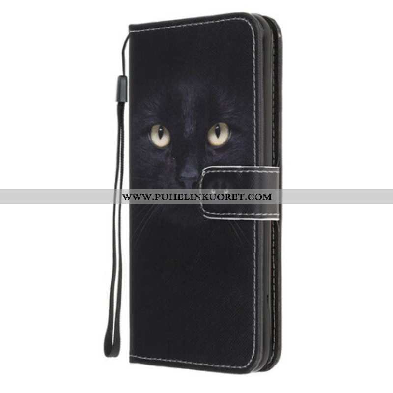 Kotelot Samsung Galaxy A52 4G / A52 5G / A52s 5G Suojaketju Kuori Strappy Black Cat Eyes